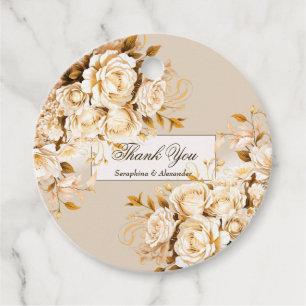Elegant Gold & Ivory Floral Wedding Thank You Favour Tags