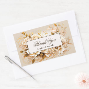 Elegant Gold & Ivory Floral Wedding Thank You Sticker