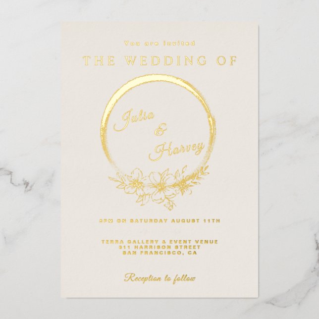 Elegant Gold Ivory Wedding Foil Invitation (Front)