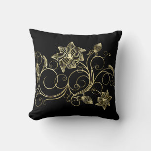 Elegant Gold Ivy Flower and Leaves Throw Pillow