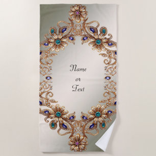 Elegant Gold Jewel Flowers Beach Towel