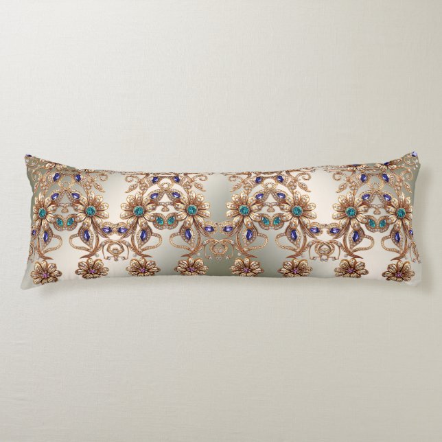 Elegant Gold Jewel Flowers Body Pillow (Front)