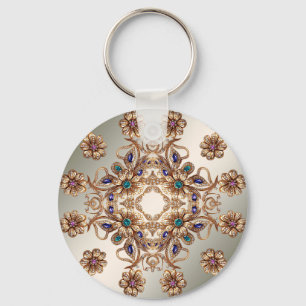 Elegant Gold Jewel Flowers Keychain