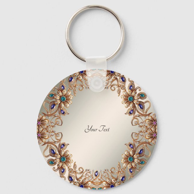 Elegant Gold Jewel Flowers Keychain (Front)