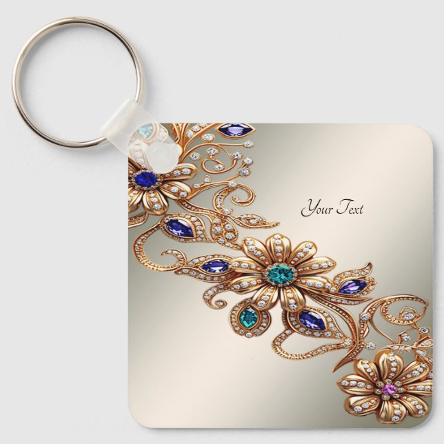 Elegant Gold Jewel Flowers Keychain (Front)