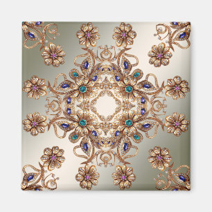 Elegant Gold Jewel Flowers Magnet