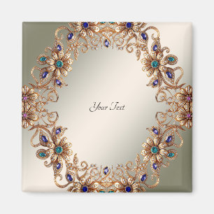 Elegant Gold Jewel Flowers Magnet