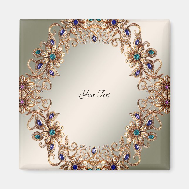 Elegant Gold Jewel Flowers Magnet (Front)