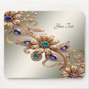 Elegant Gold Jewel Flowers Mousepad