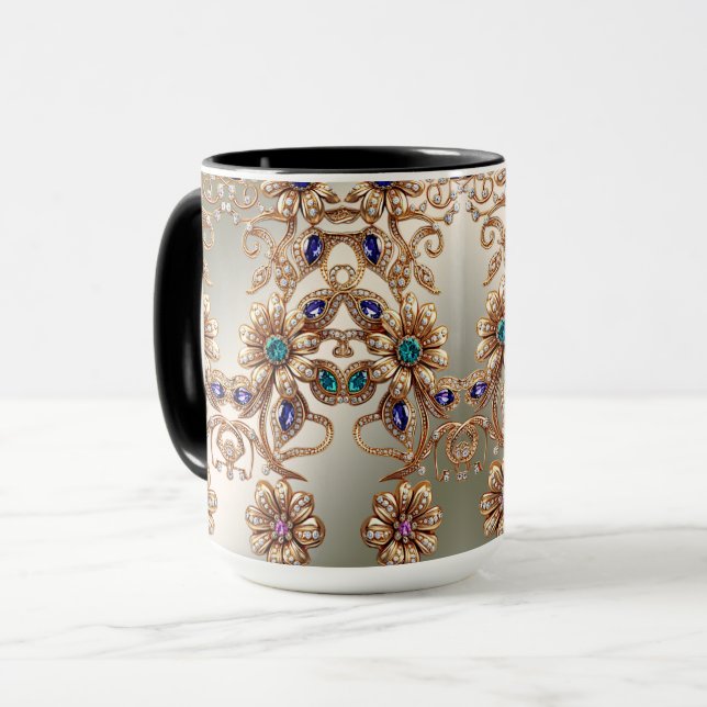 Elegant Gold Jewel Flowers Mug (Front Left)
