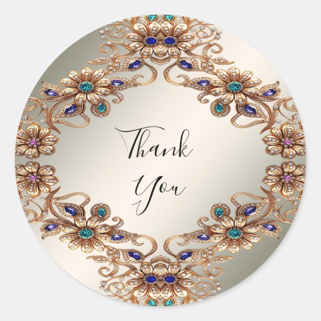 Elegant Gold Jewel Flowers Sticker (Front)