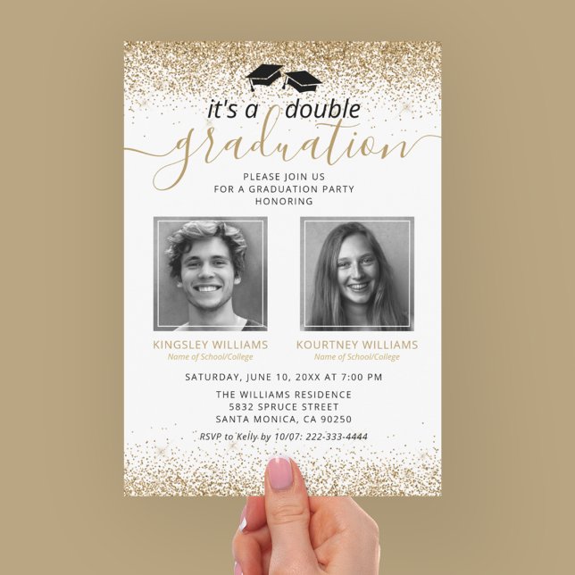 Elegant Gold Joint Graduation Photo Invitation (Creator Uploaded)