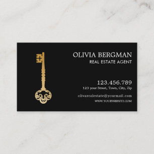 Elegant Gold Key Professional Real Estate Business Card
