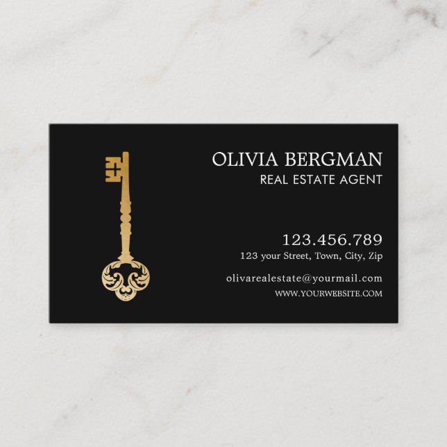 Elegant Gold Key Professional Real Estate Business Card (Front)