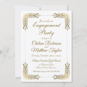 Elegant Gold Lace Engagement partie Invitation