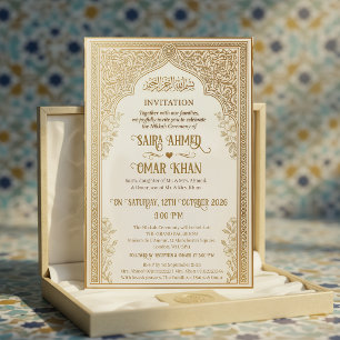 Elegant Gold Lace Islamic Nikkah Wedding  Invitation