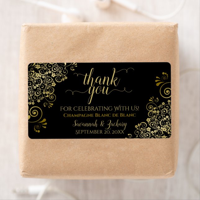 Elegant Gold Lace on Black Budget Wedding Favour (Insitu)