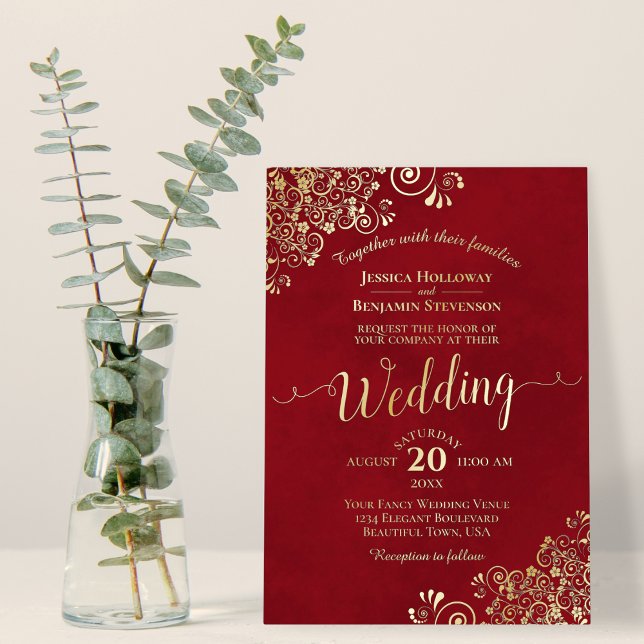Elegant Gold Lace on Crimson Red Frilly Wedding (Creator Uploaded)