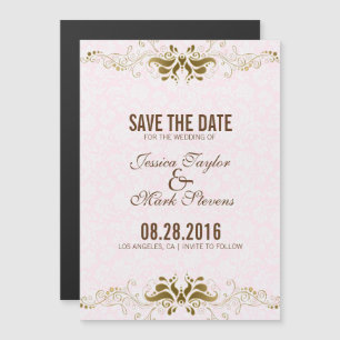 Elegant Gold Lace White Damasks Magnetic Invitation