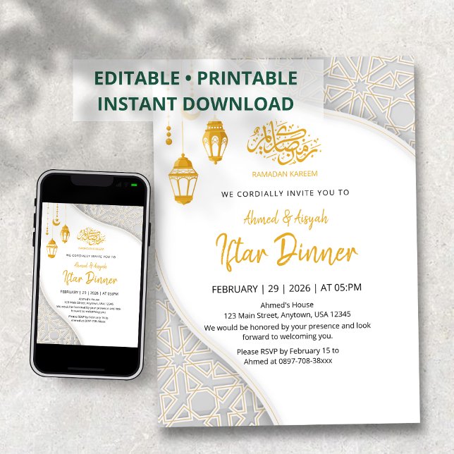 Elegant Gold Lanterns Ramadan Iftar Dinner Invitation (Creator Uploaded)