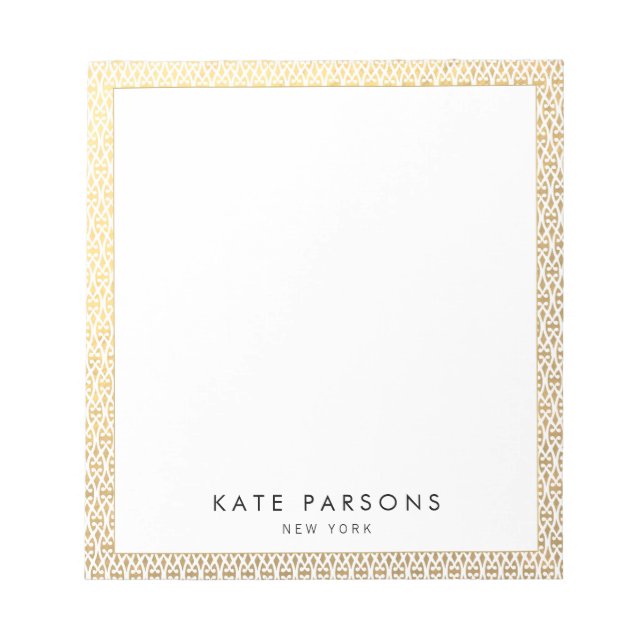 Elegant Gold Lattice Pattern Notepad (Front)