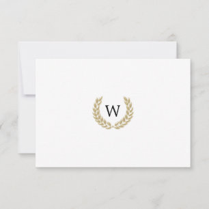 Elegant Gold Laurel Monogram White RSVP Wedding Card