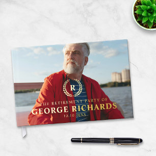 Elegant Gold Laurel Wreath Photo Retirement Party Guest Book