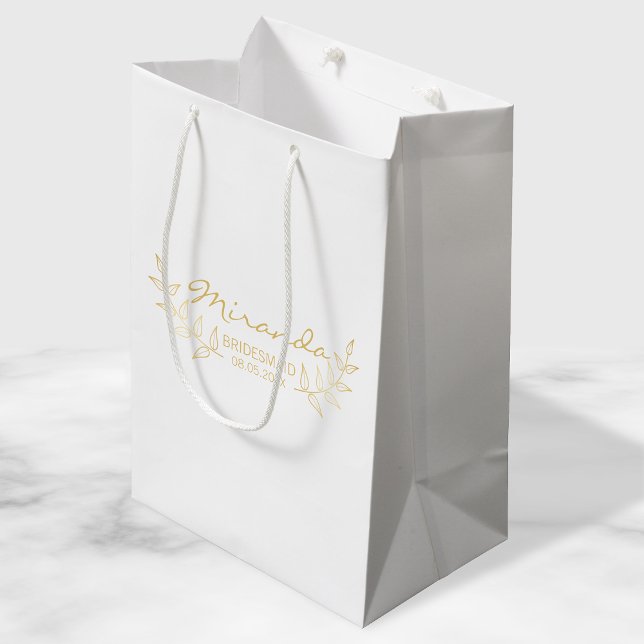 Elegant Gold Laurels Personalized Bridesmaids Medium Gift Bag (Creator Uploaded)