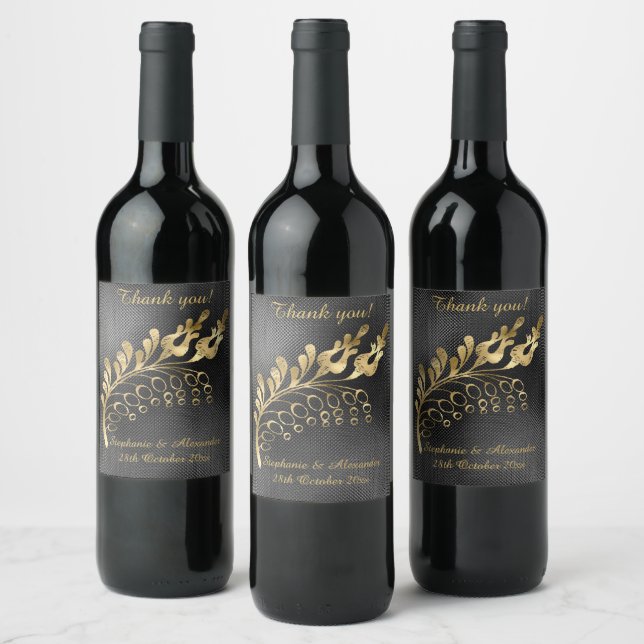 ELEGANT GOLD LEAF BLACK DENT CUSTOMIZABLE WINE WINE LABEL (Bottles)