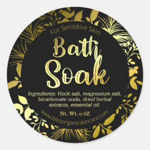 Elegant Gold Leaf Branches on Black Soak Bath Spa Classic Round Sticker