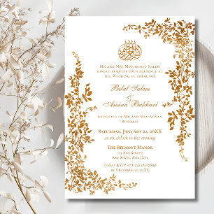 Elegant Gold Leaf Islamic Wedding Invitation