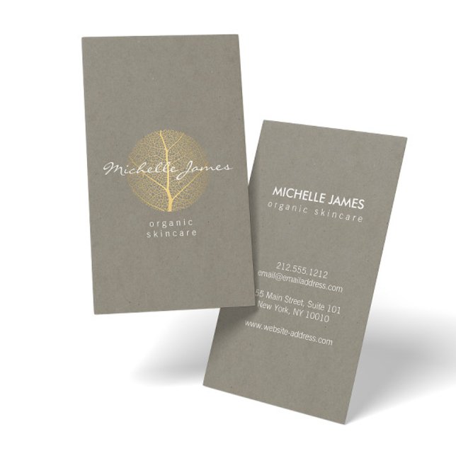 Elegant Gold Leaf Logo on Tan Cardboard Look Business Card (Creator Uploaded)