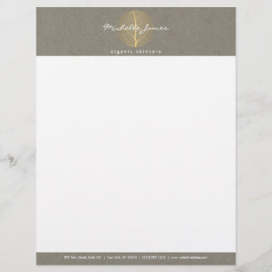 Elegant Gold Leaf Logo on Tan Cardboard Look Letterhead