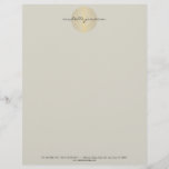 Elegant Gold Leaf Logo on Tan Letterhead<br><div class="desc">An elegant motif of a gold leaf pattern in a circular shape is combined with your name or business name on this stylish letterhead design. Personalize for yourself in any way you like, Great for salons, spas, life coaches, wellness centres, skincare brands and more. Original art and design © 1201AM...</div>