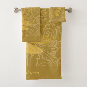 Elegant Gold Leaf Ochre Classic Pattern Bath Towel Set