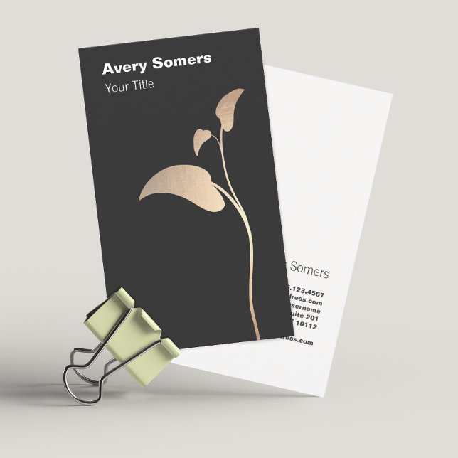 Elegant Gold Leaf Simple Black Business Card (Creator Uploaded)