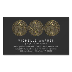 Elegant Gold Leaf Trio Logo on Dark Grey Magnetic Business Card