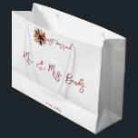 Elegant Gold Leaf Wedding Photo Just Married Large Gift Bag<br><div class="desc">Elegant Gold Leaf Wedding Photo Just Married Large Gift Bag Are you looking for the perfect gift bag to celebrate your elegant gold leaf wedding photos? Look no further than this custom wedding photo just married gift bag. This unique and stylish bag is perfect for your Christmas wedding or any...</div>