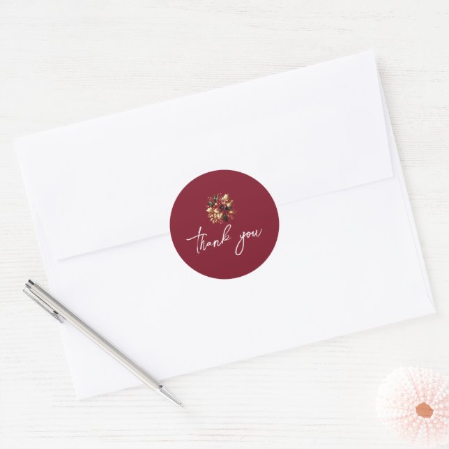 Elegant Gold Leaf Wedding Photo Thank You Card Classic Round Sticker (Envelope)