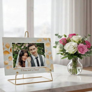 Elegant Gold Leaf Wedding Thank You Postcard