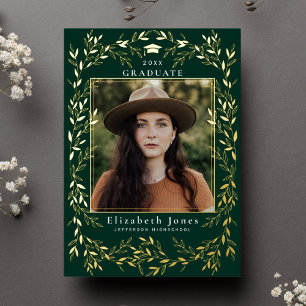 Elegant Gold Leaf Wreath Graduation Photo Foil In
