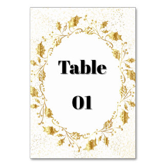 Elegant Gold Leaf Wreath Wedding Table Number Card