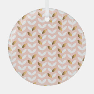 Elegant Gold Leafs: Rosy Vintage. Glass Ornament