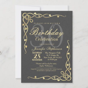 Elegant Gold Leafy Vines on Black Invitation