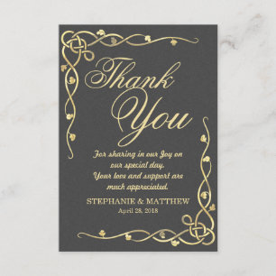 Elegant Gold Leafy Vines on Black Thank You Card