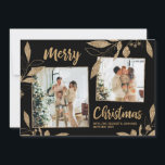 Elegant Gold Leaves 2 Photo Collage Christmas Card<br><div class="desc">Elegant, Modern Black and Gold Botanical Leaves 2 Photo Collage Merry Christmas Holiday Card. This festive, mimimalist, whimsical two (2) photo holiday card on front template features a pretty photo collage, faux gold foil botanical leaves, winterberries and says Merry Christmas! The „Merry Christmas” greeting text is written in a beautiful...</div>