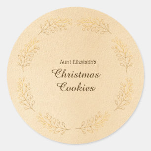 Elegant Gold Leaves Beige Christmas Cookies Classic Round Sticker