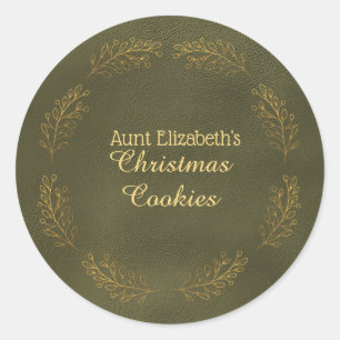 Elegant Gold Leaves Green Christmas Cookies Classic Round Sticker
