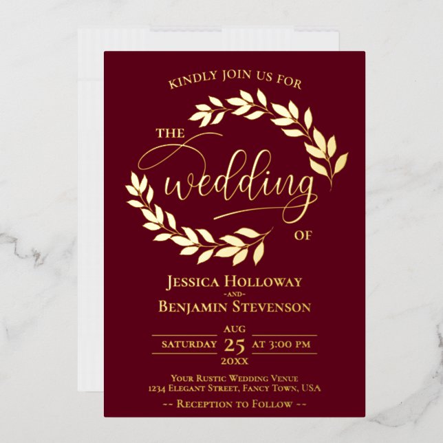 Elegant Gold Leaves on Burgundy Classy Wedding (Envelope)