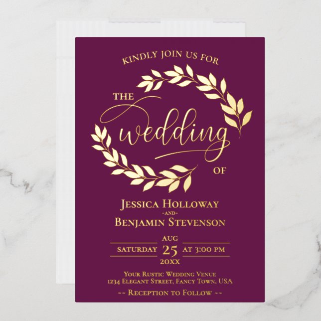 Elegant Gold Leaves on Cassis Purple Wedding (Envelope)